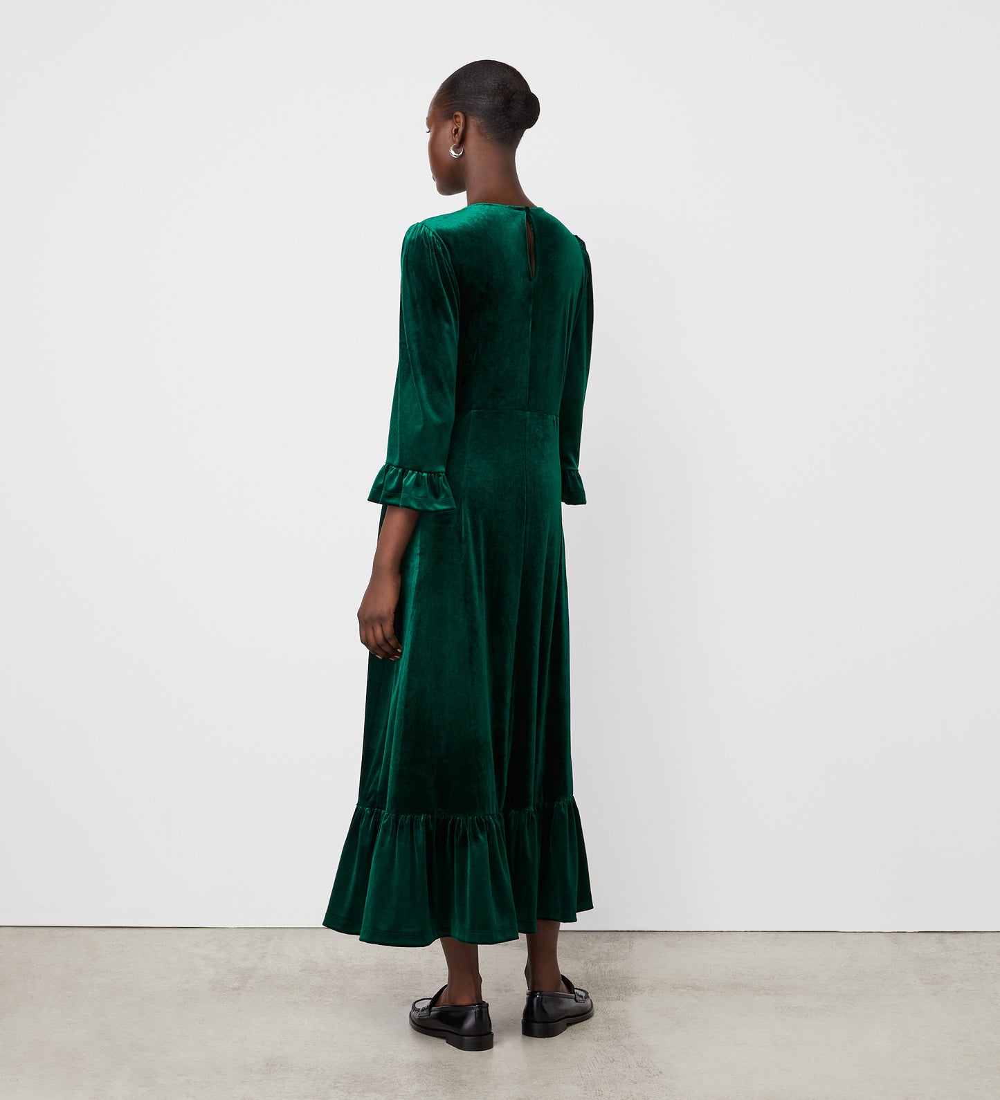 Scarlett Bottle Green Velvet Midi Dress