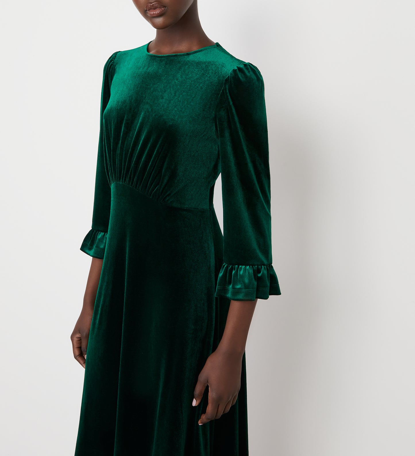 Scarlett Bottle Green Velvet Midi Dress