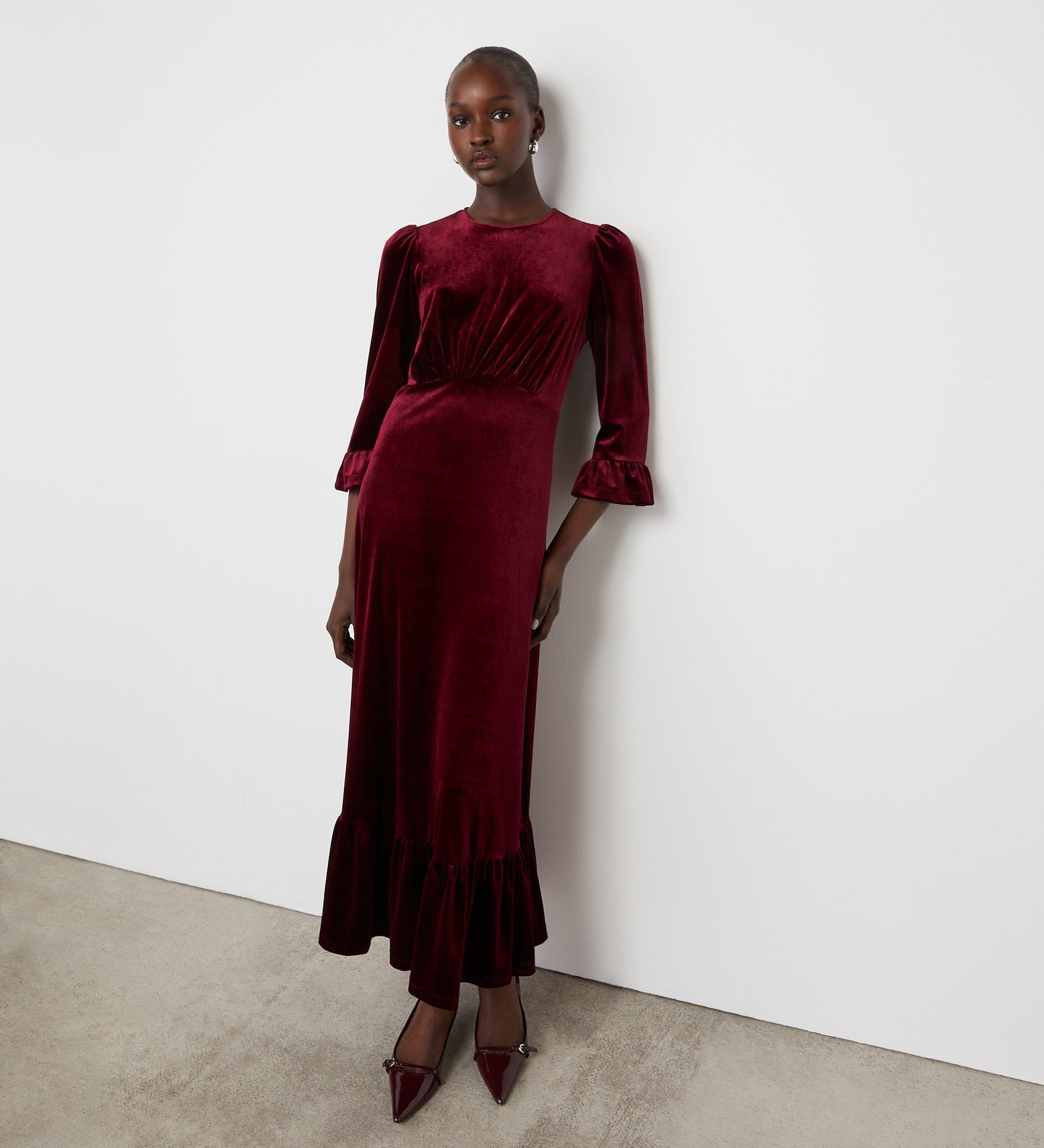 Scarlett Burgundy Velvet Midi Dress