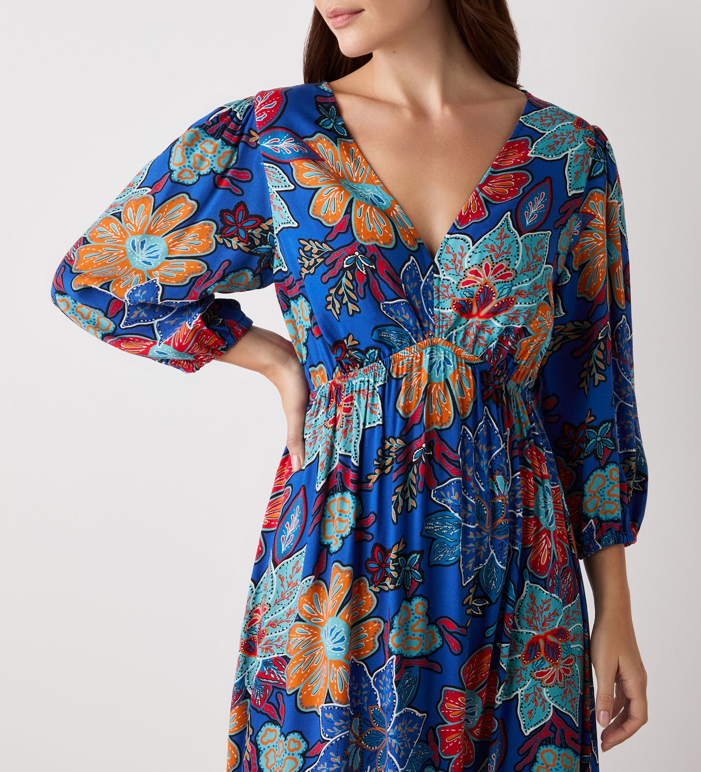 Serena Blue Floral Heavy Crepe Midi Dress