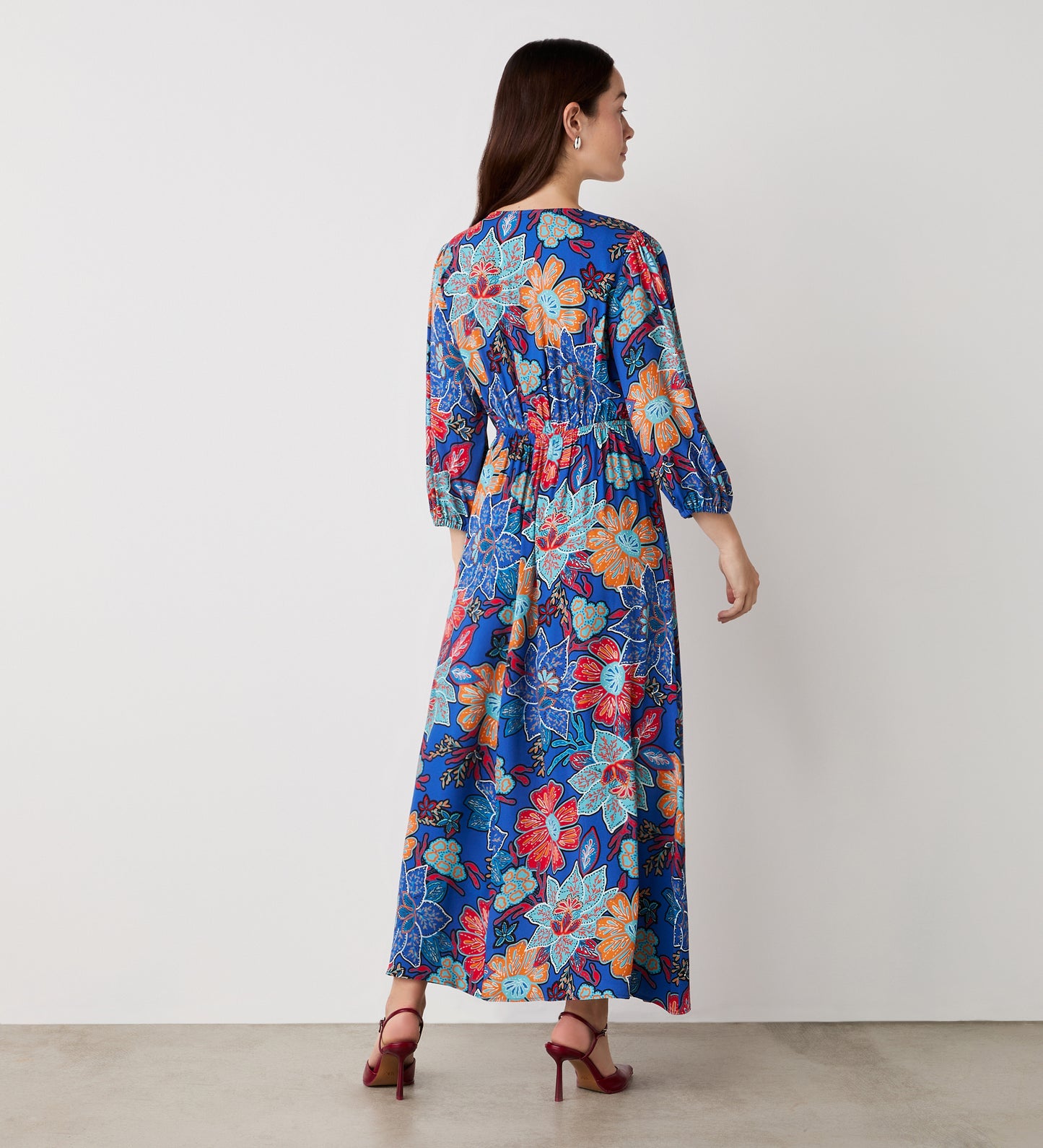 Serena Blue Floral Heavy Crepe Midi Dress