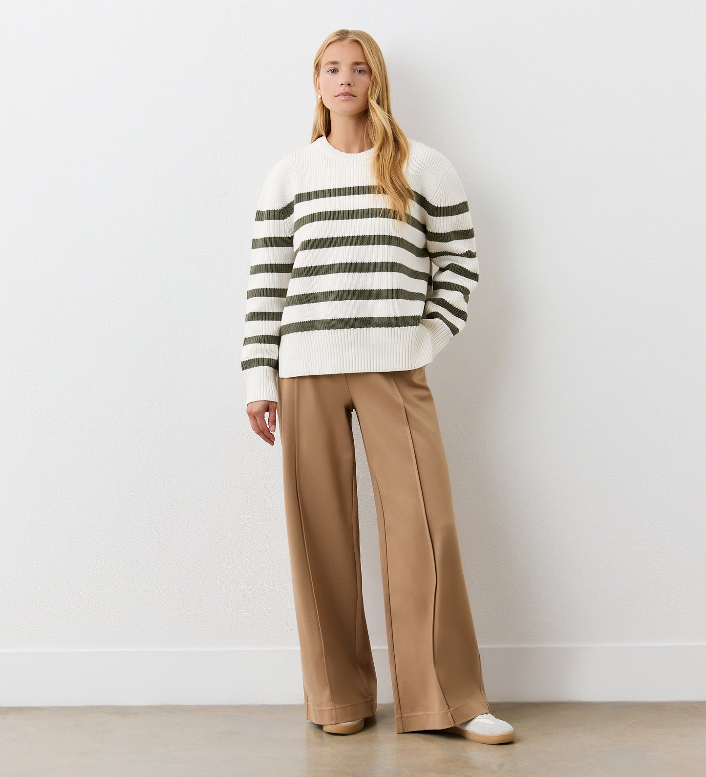 Serena Khaki Stripe Knitted Sweater