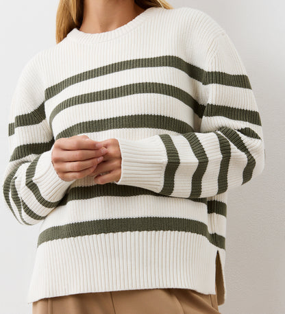 Serena Khaki Stripe Knitted Sweater