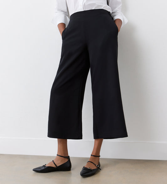 Simone Black Cropped Wide Leg Trouser