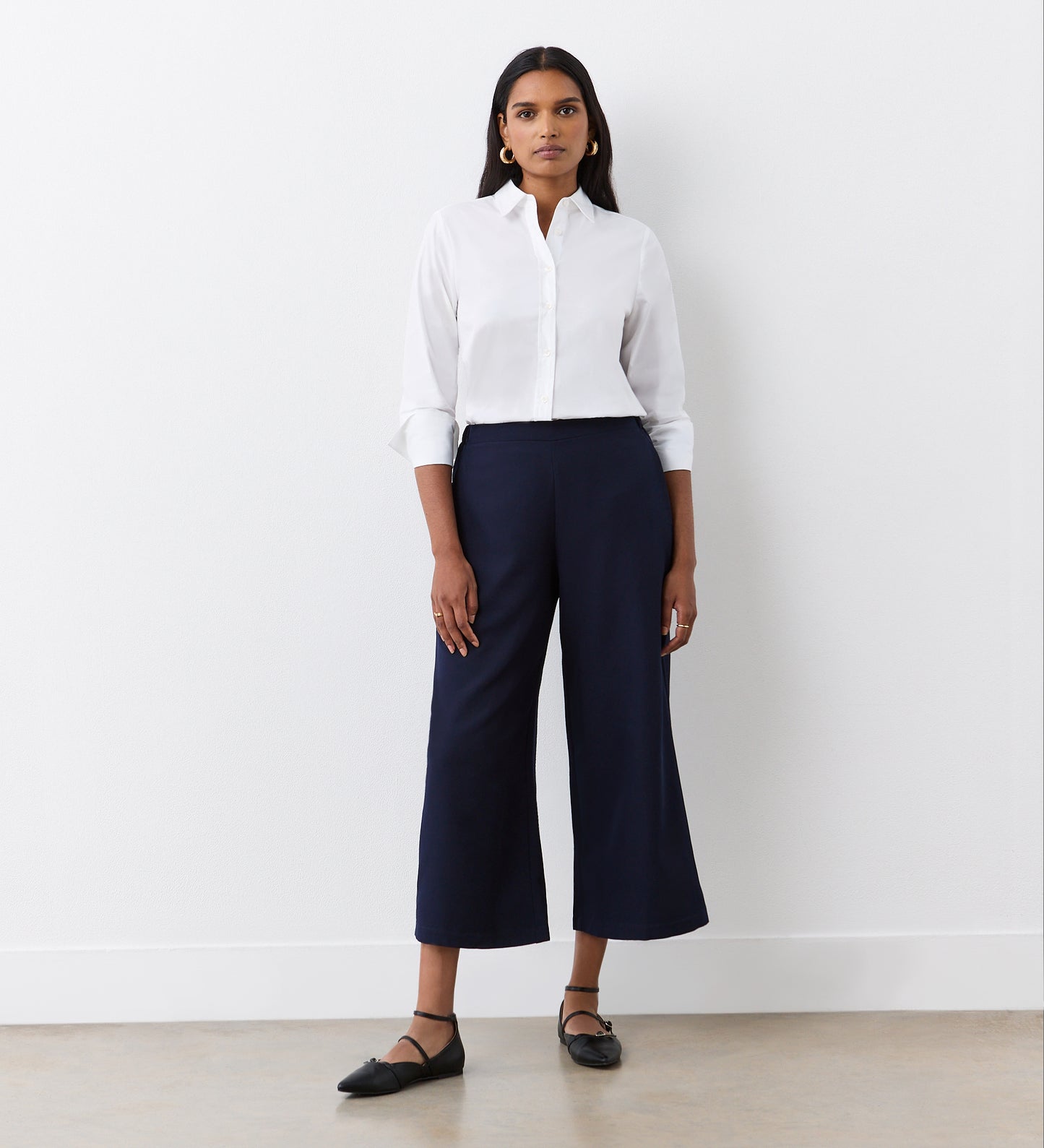 Simone Navy Cropped Wide Leg Trouser