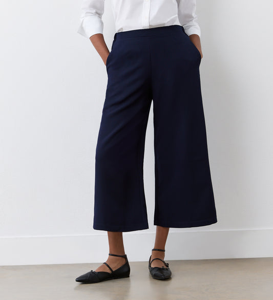 Simone Navy Cropped Wide Leg Trouser