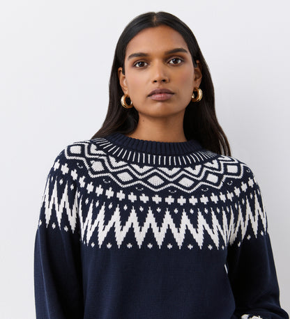 Steevie Navy Cotton Round Neck Jumper