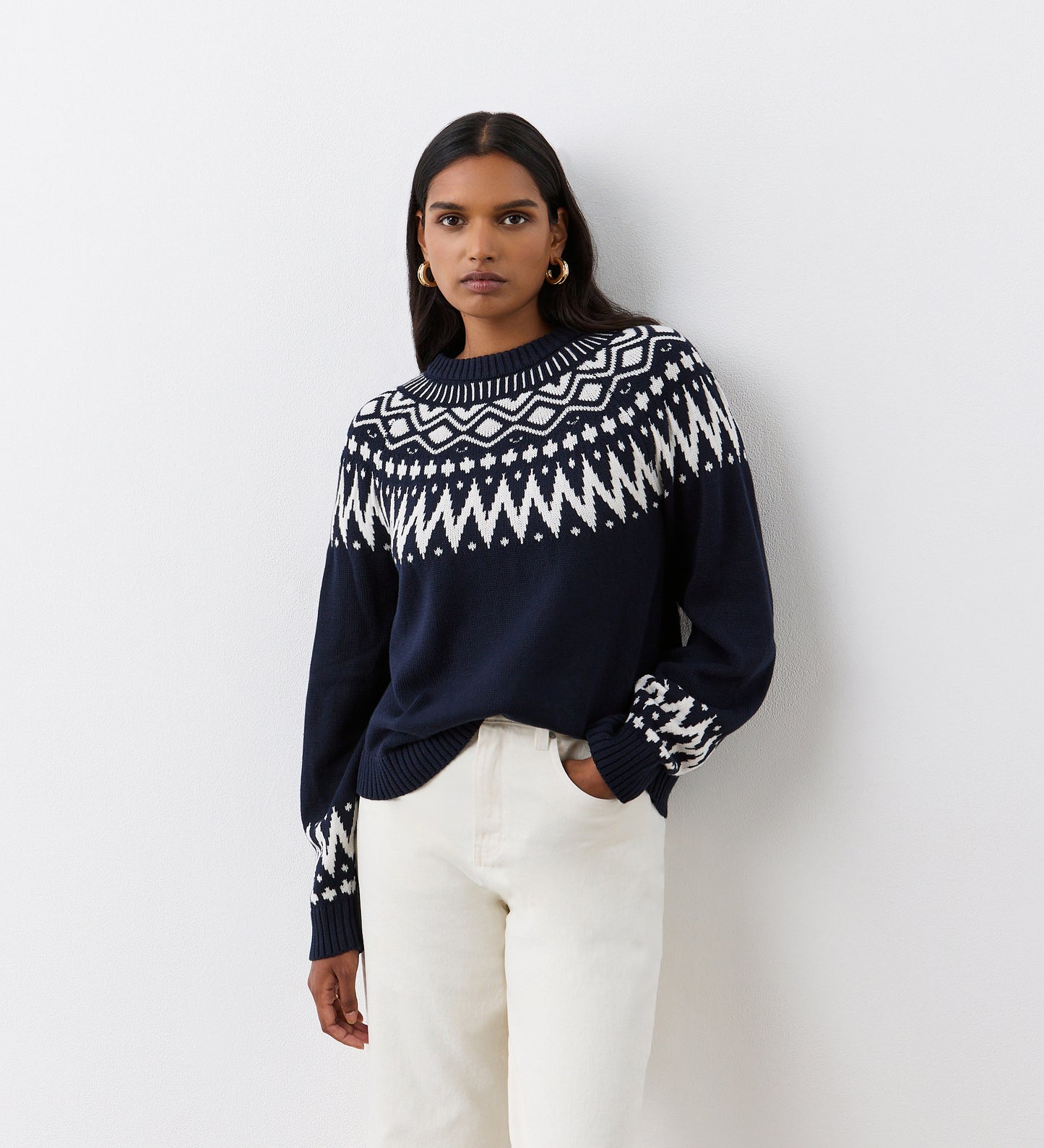 Steevie Navy Cotton Round Neck Jumper