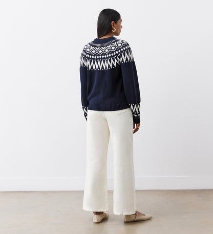 Steevie Navy Cotton Round Neck Jumper