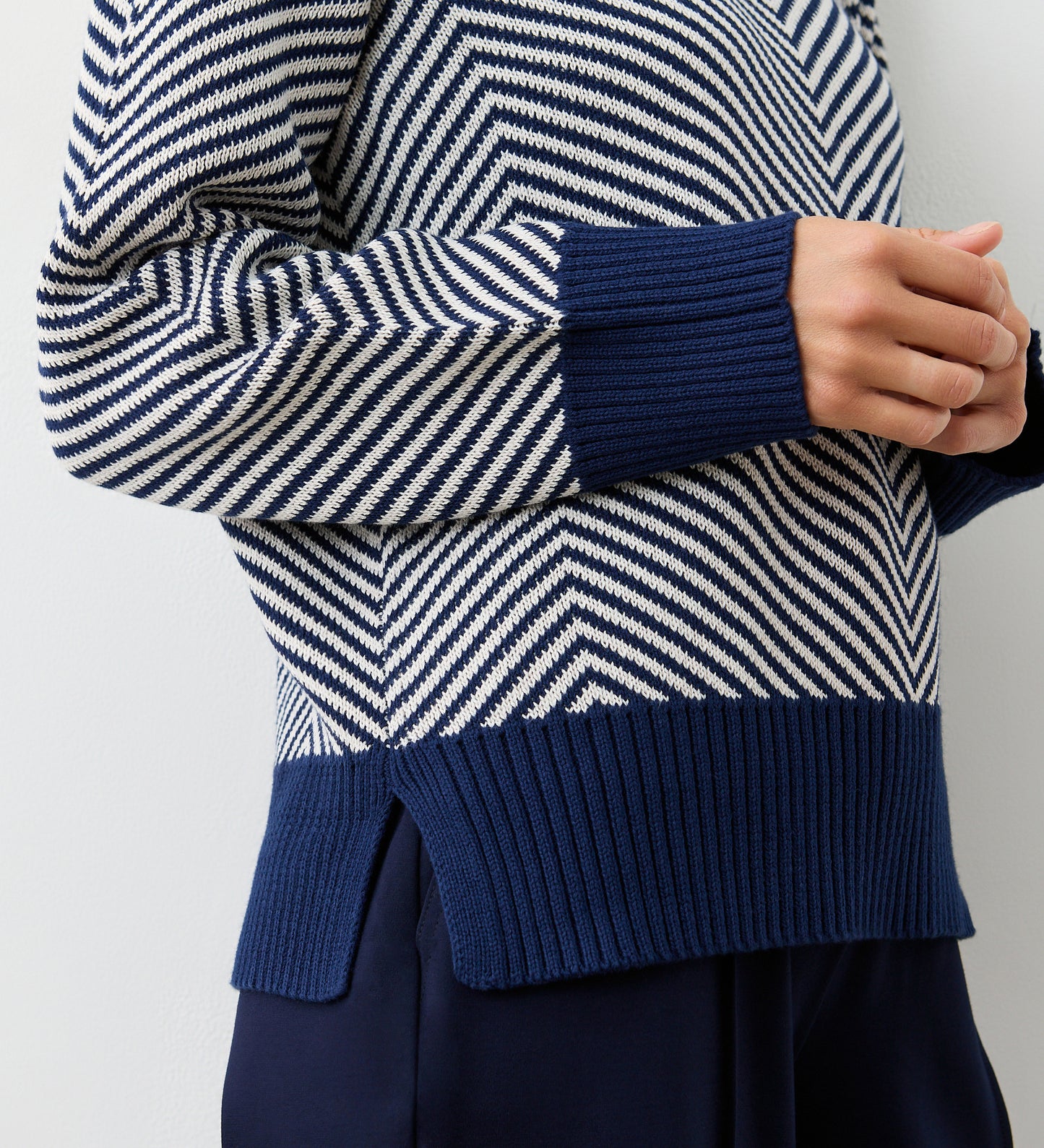 Stella Navy Chevron Cotton Crew Neck Jumper