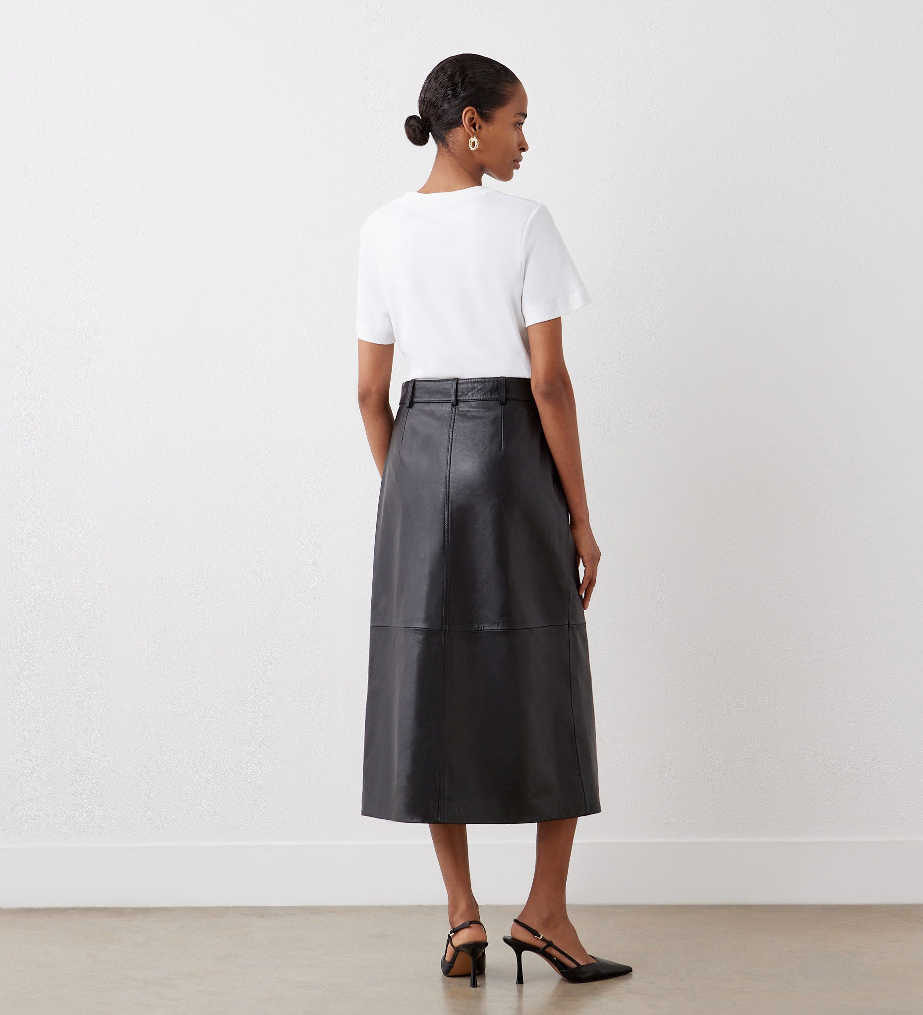 Sylvia Black High Waisted Leather Midi Skirt