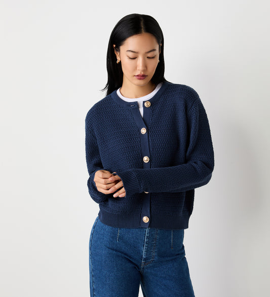 Saskia Dark Navy Button Up Cotton Cardigan