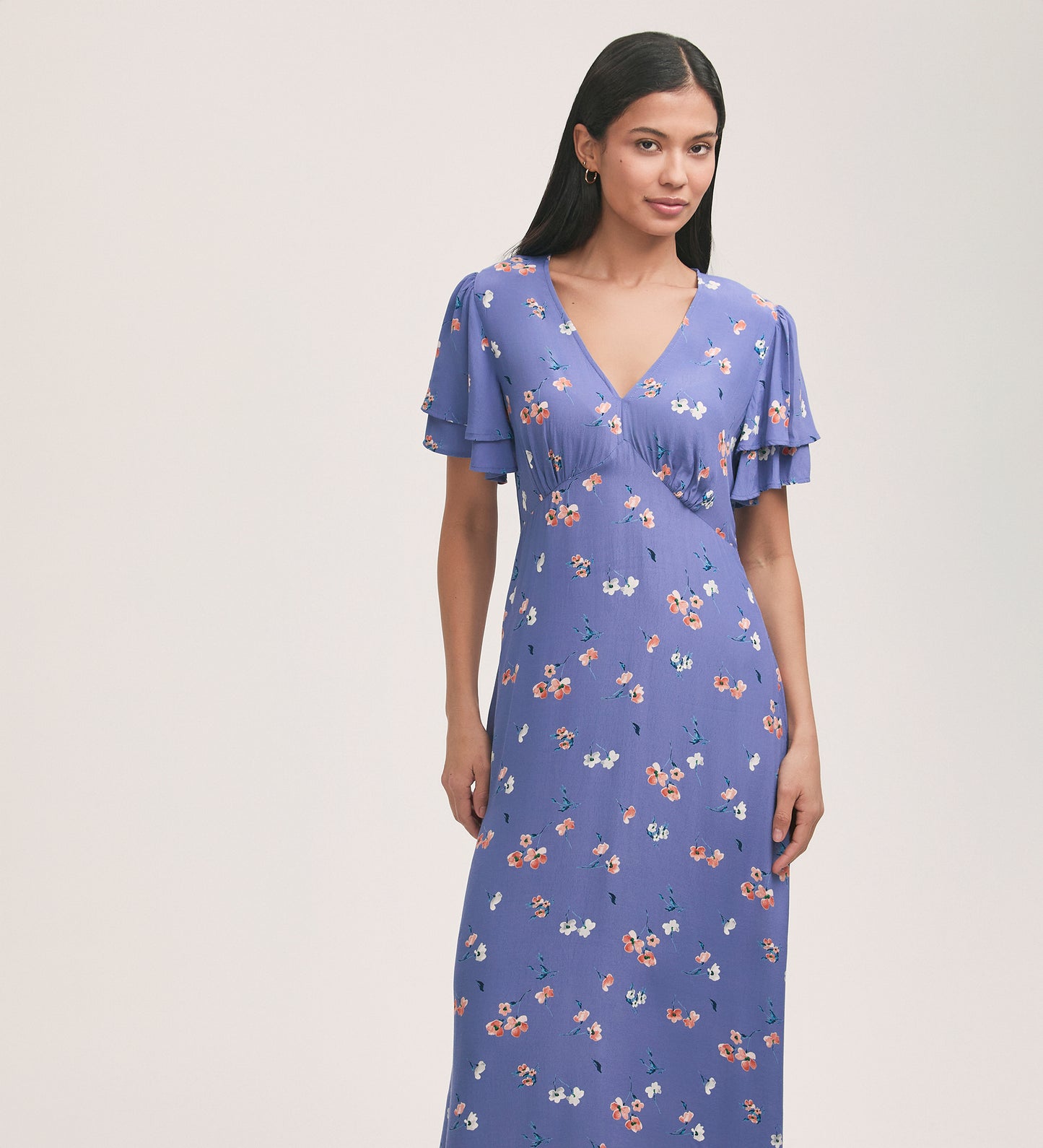 Saskia Blue Floral Crepe Midi Tea Dress