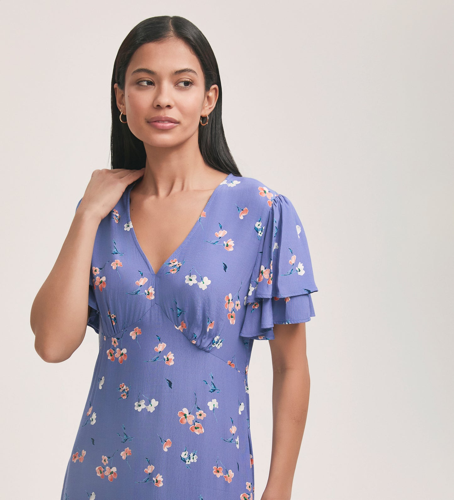 Saskia Blue Floral Crepe Midi Tea Dress