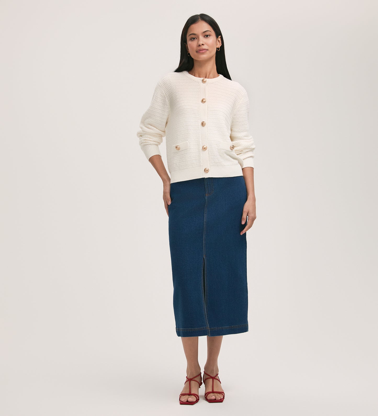 Saskia Ivory Button Up Cotton Cardigan