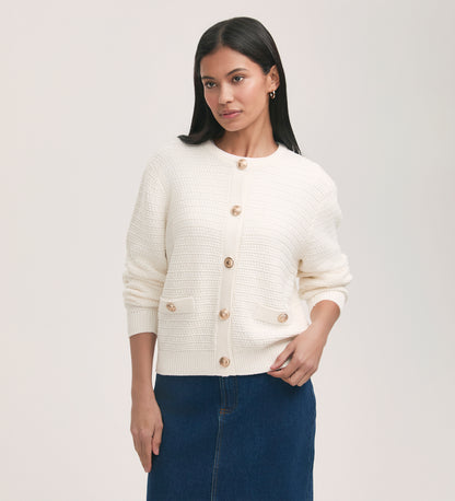 Saskia Ivory Cotton Button Front Cardigan