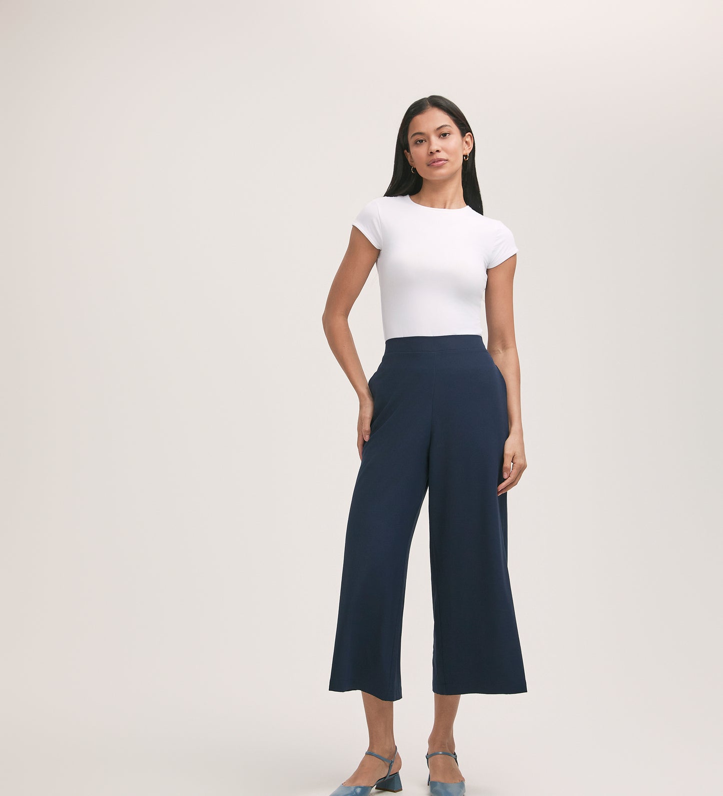 Simone Navy Crepe Wide Leg Trouser