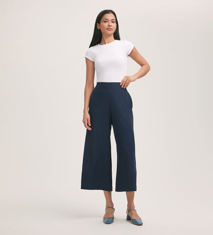 Simone Navy Crepe Wide Leg Trousers