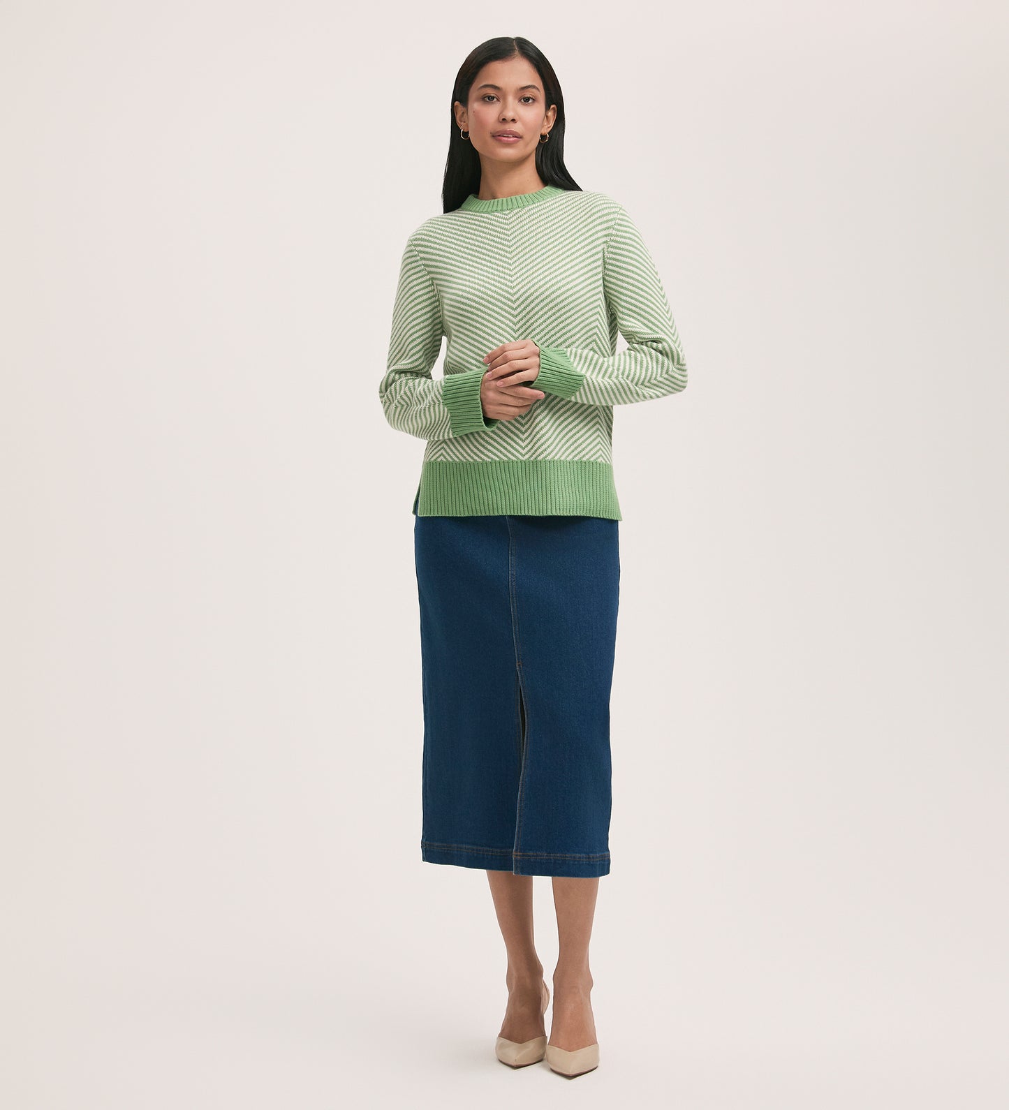 Stella Green Chevron Cotton Crew Neck Jumper