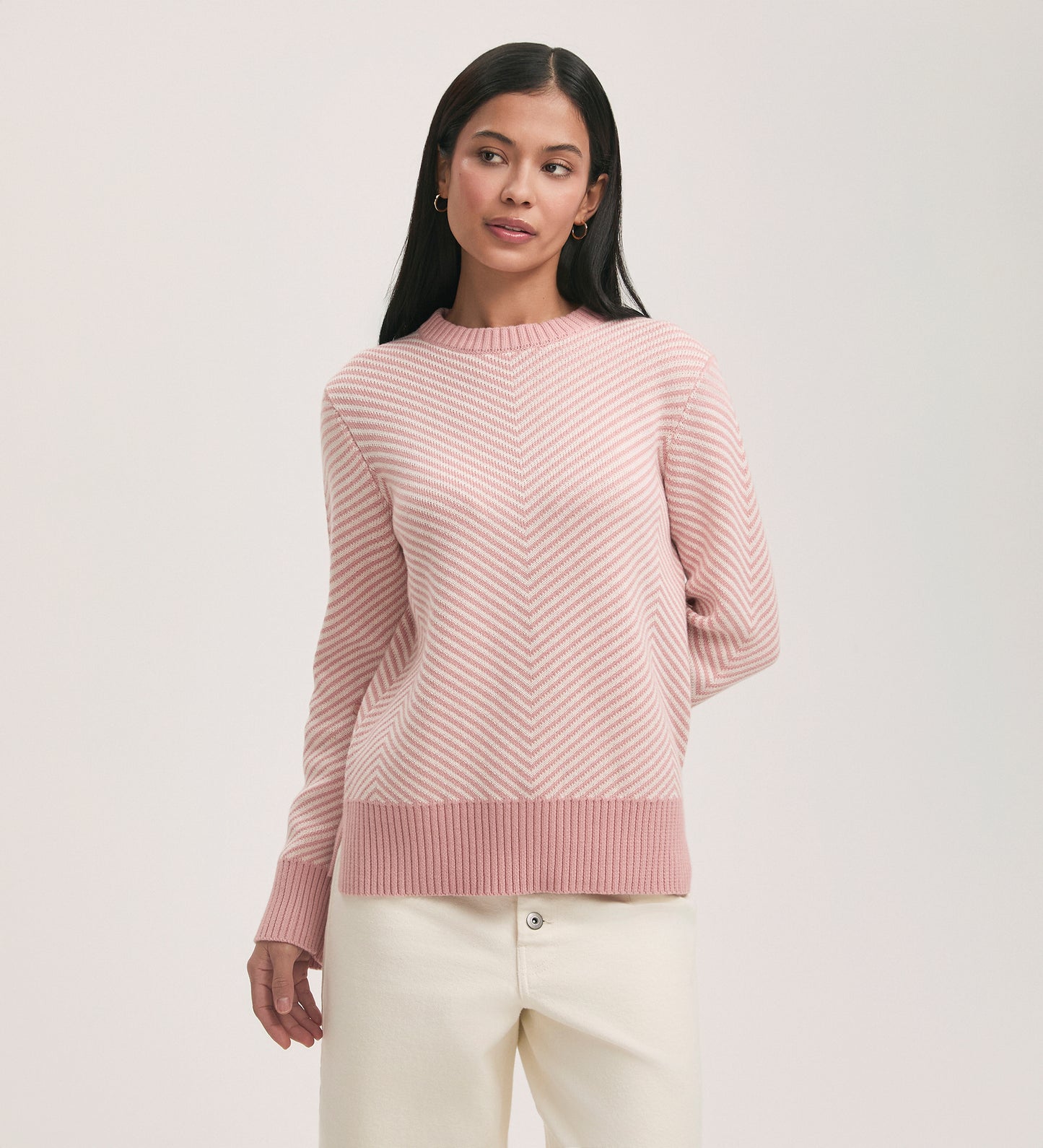 Stella Pink Chevron Cotton Crew Neck Jumper