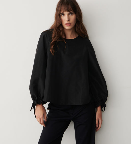 Ffion Black Taffeta Oversized Top