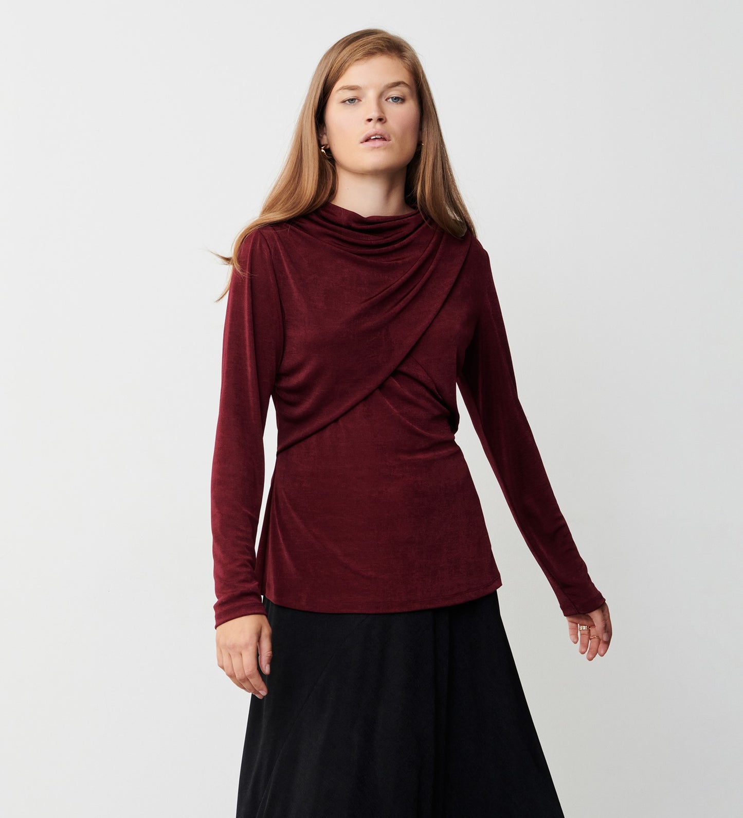 Pearl Bordeaux Jersey Wrap Top