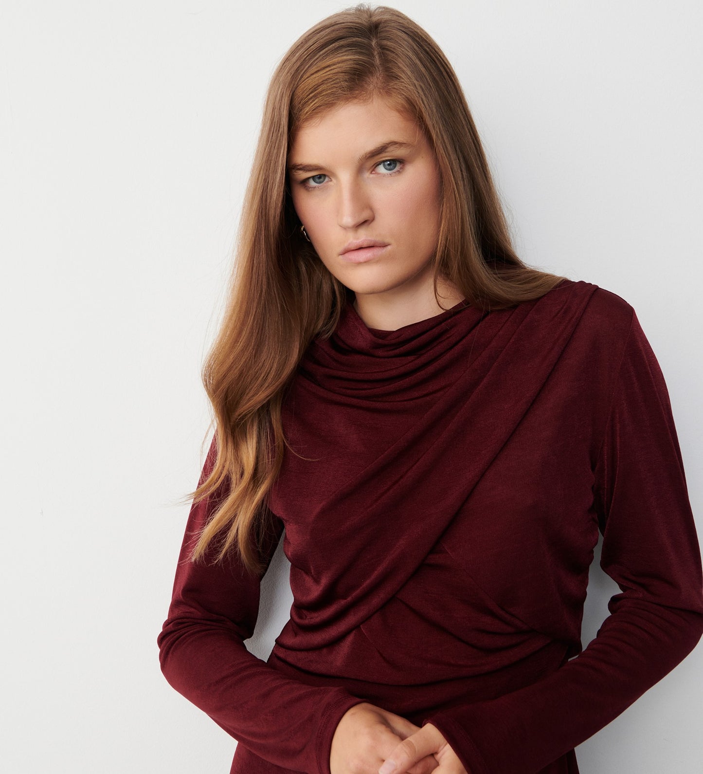 Pearl Bordeaux Jersey Wrap Top