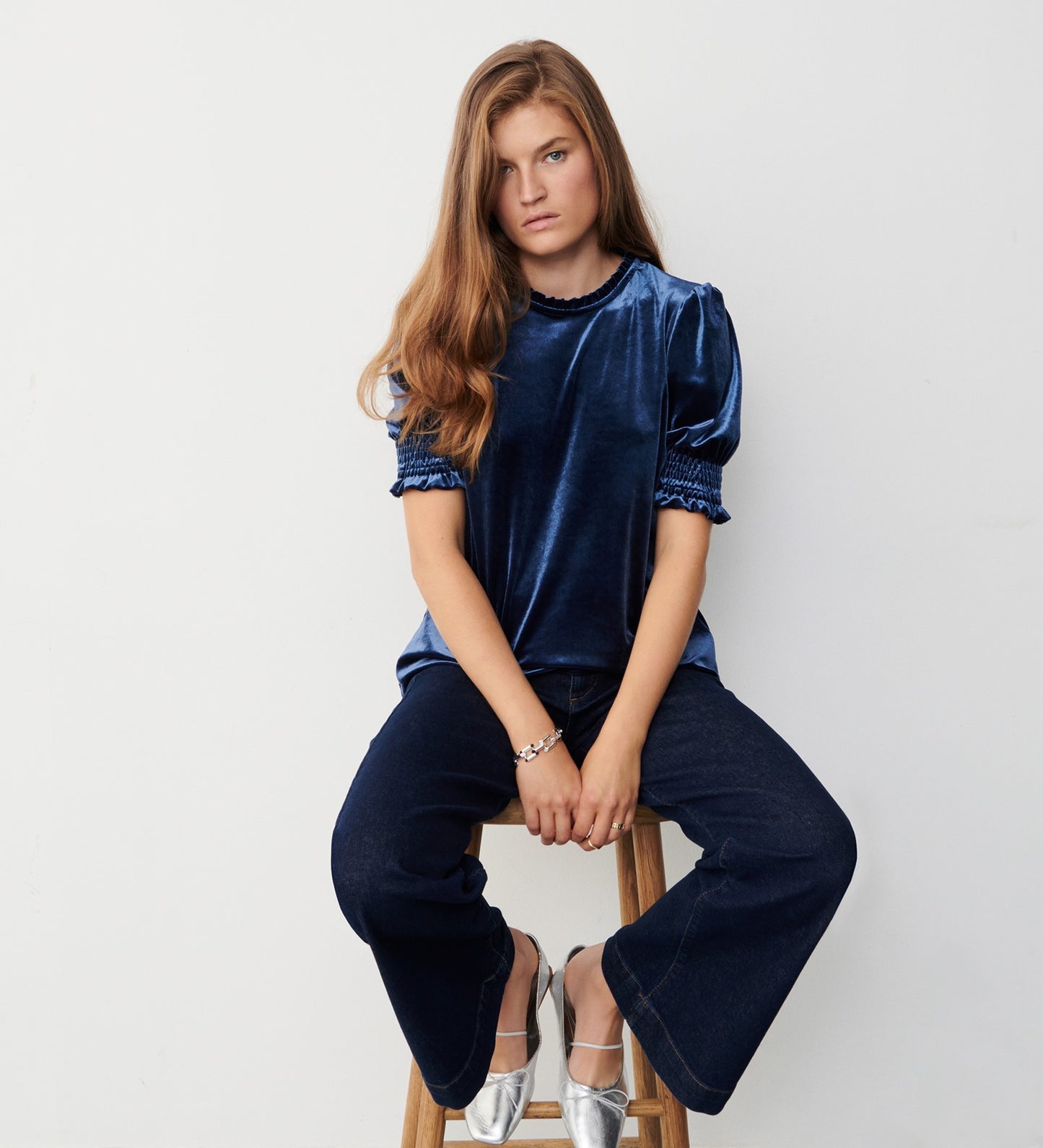 Greta Midnight Navy Velvet Top