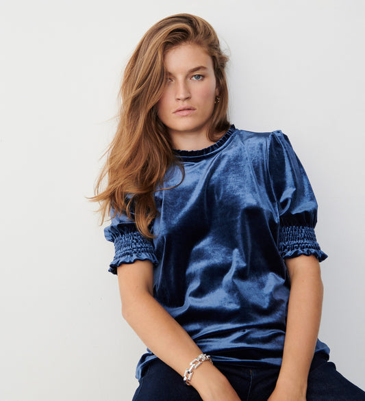 Greta Midnight Navy Velvet Top