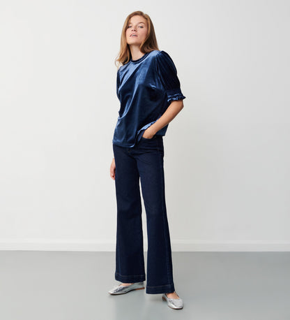 Greta Midnight Navy Velvet Top