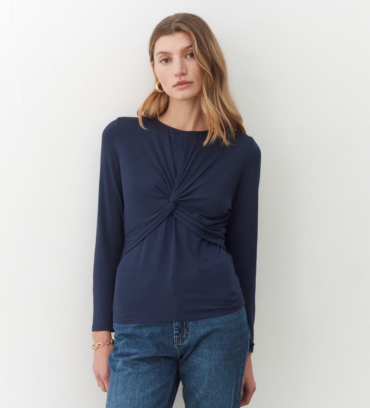 Ingrid Navy Twist Long Sleeve Top