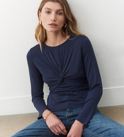 Ingrid Navy Twist Long Sleeve Top