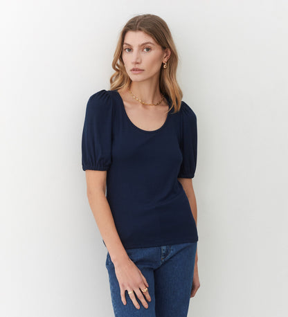 Ana Navy Short Sleeve Top