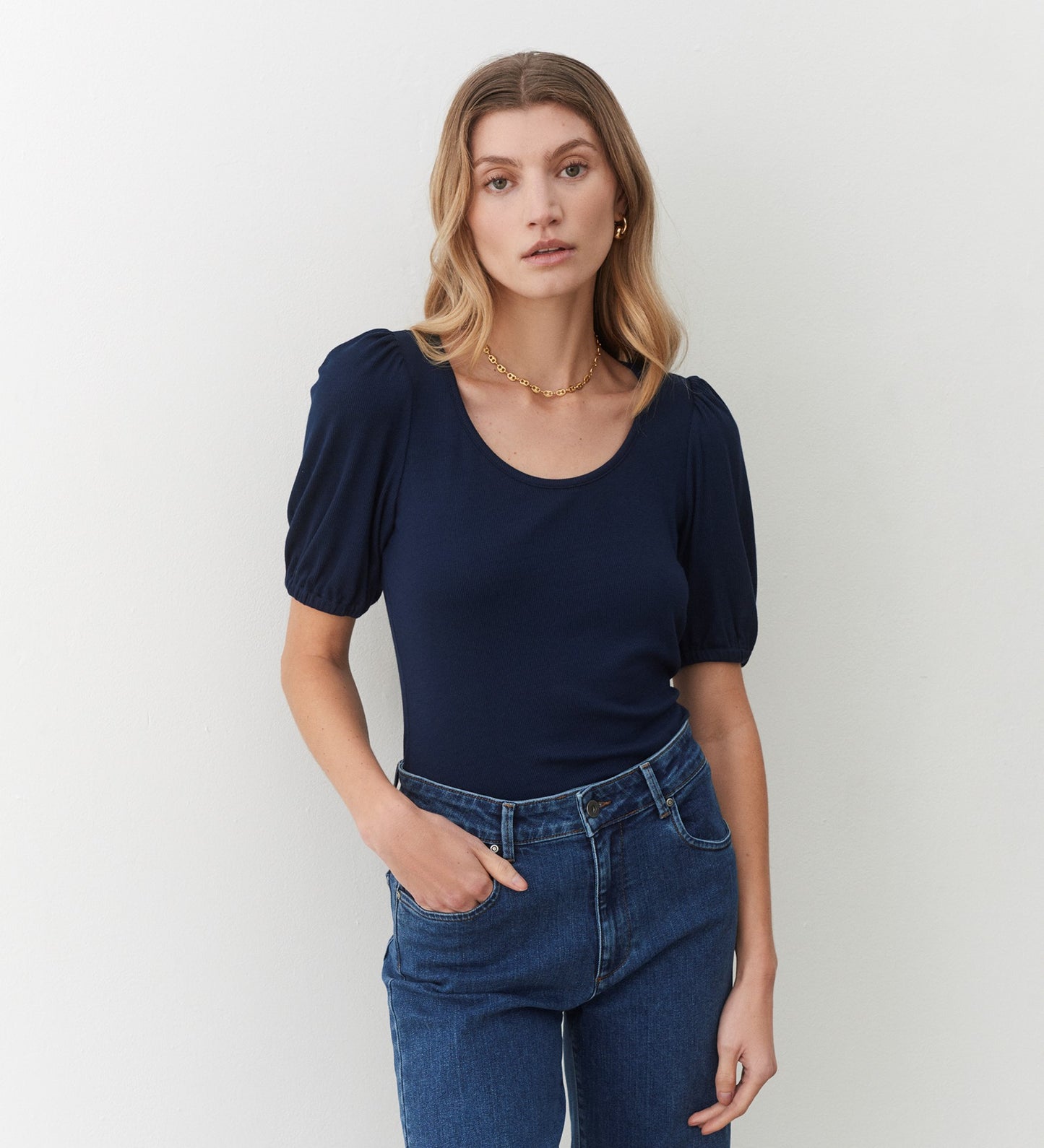 Ana Navy Short Sleeve Top