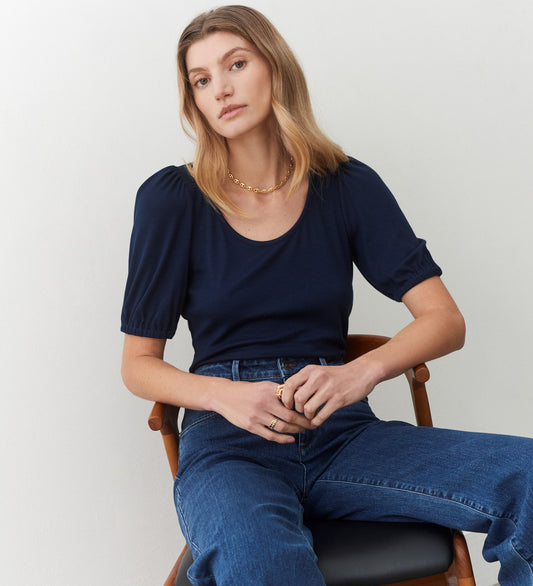 Ana Navy Short Sleeve Top