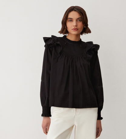 Zelda Black Cotton Blouse