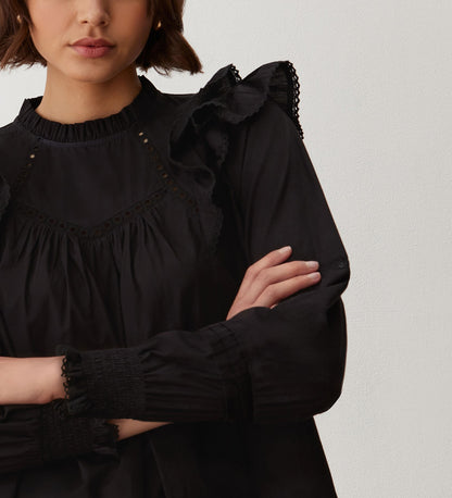 Zelda Black Cotton Blouse