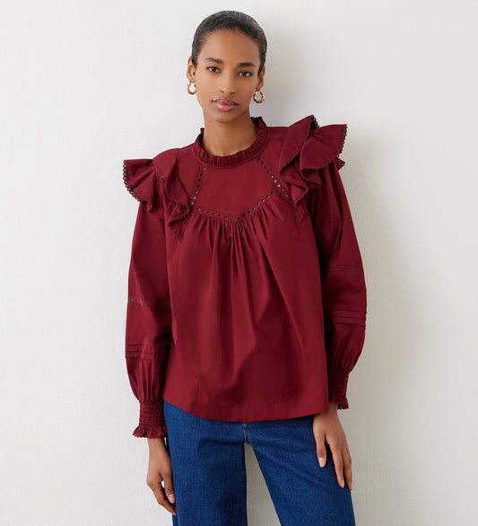 Zelda Burgundy Cotton Blouse