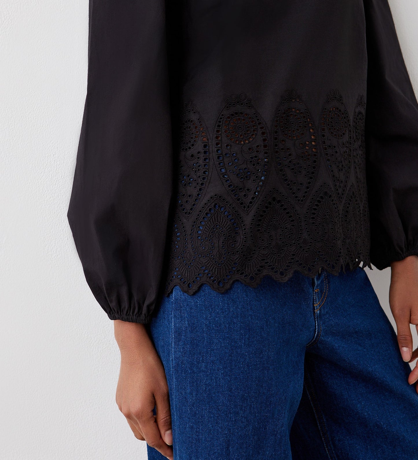 Serena Black Broderie Anglaise Cotton Blouse