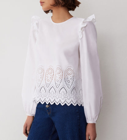 Serena White Broderie Anglaise Cotton Blouse