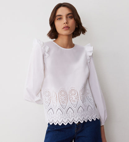 Serena White Broderie Anglaise Cotton Blouse