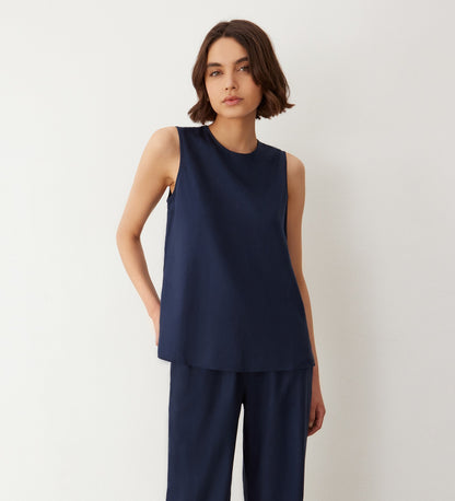 Vallie Indigo Linen Mix Sleeveless Top