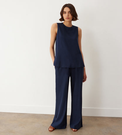 Vallie Indigo Linen Mix Sleeveless Top