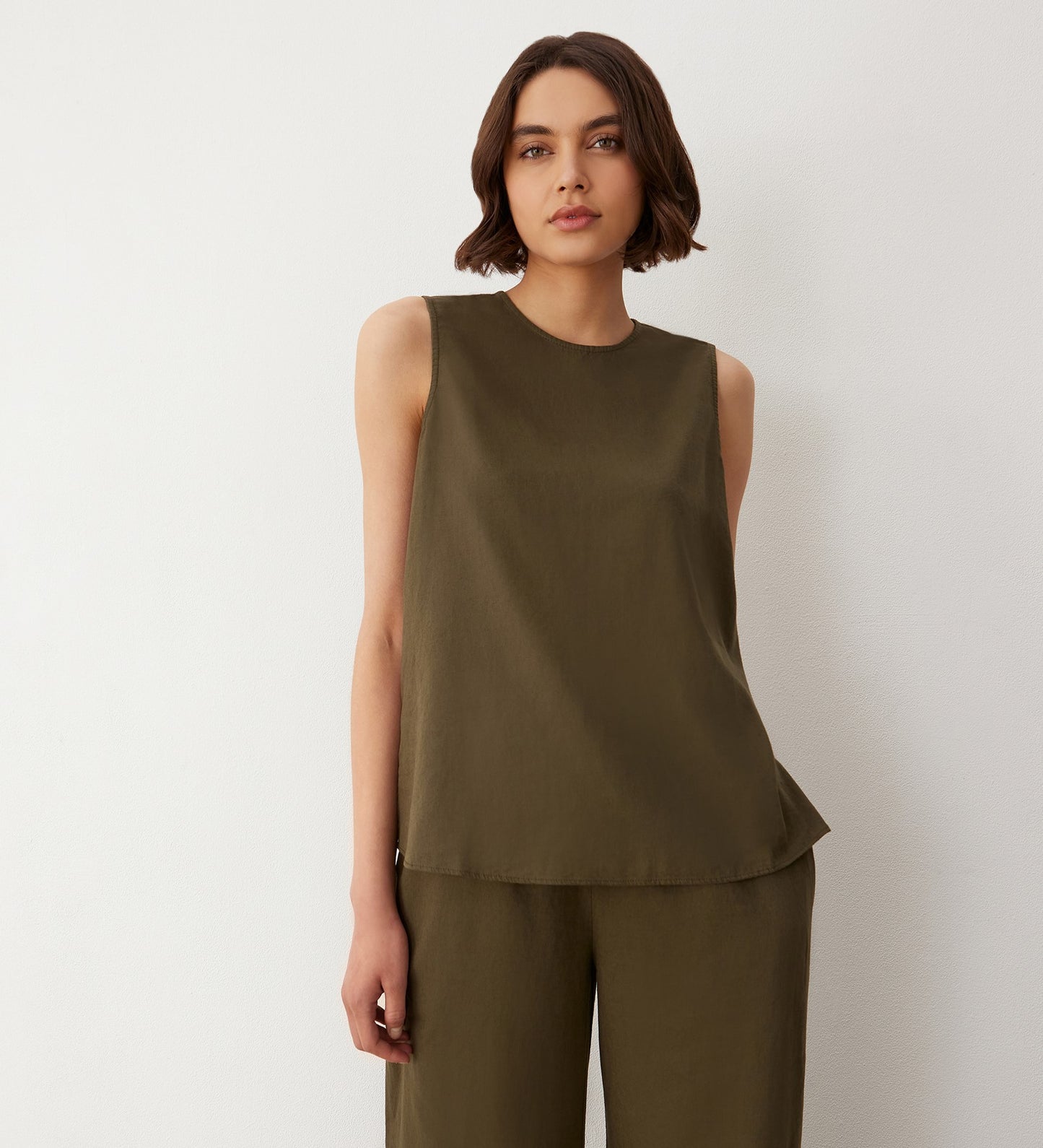 Vallie Khaki Linen Mix Sleeveless Top