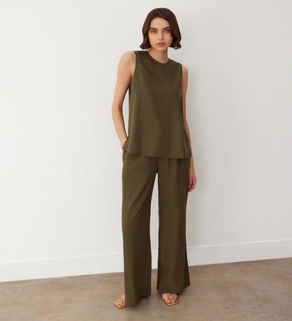 Vallie Khaki Linen Mix Sleeveless Top