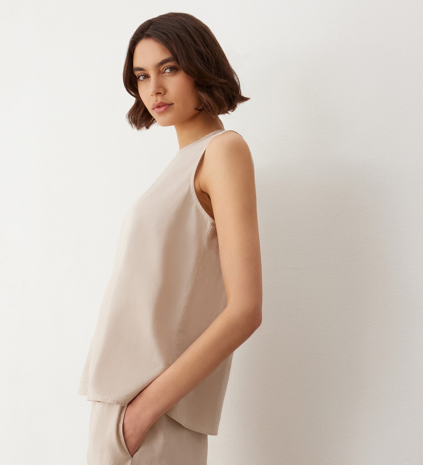 Vallie Stone Linen Mix Sleeveless Top