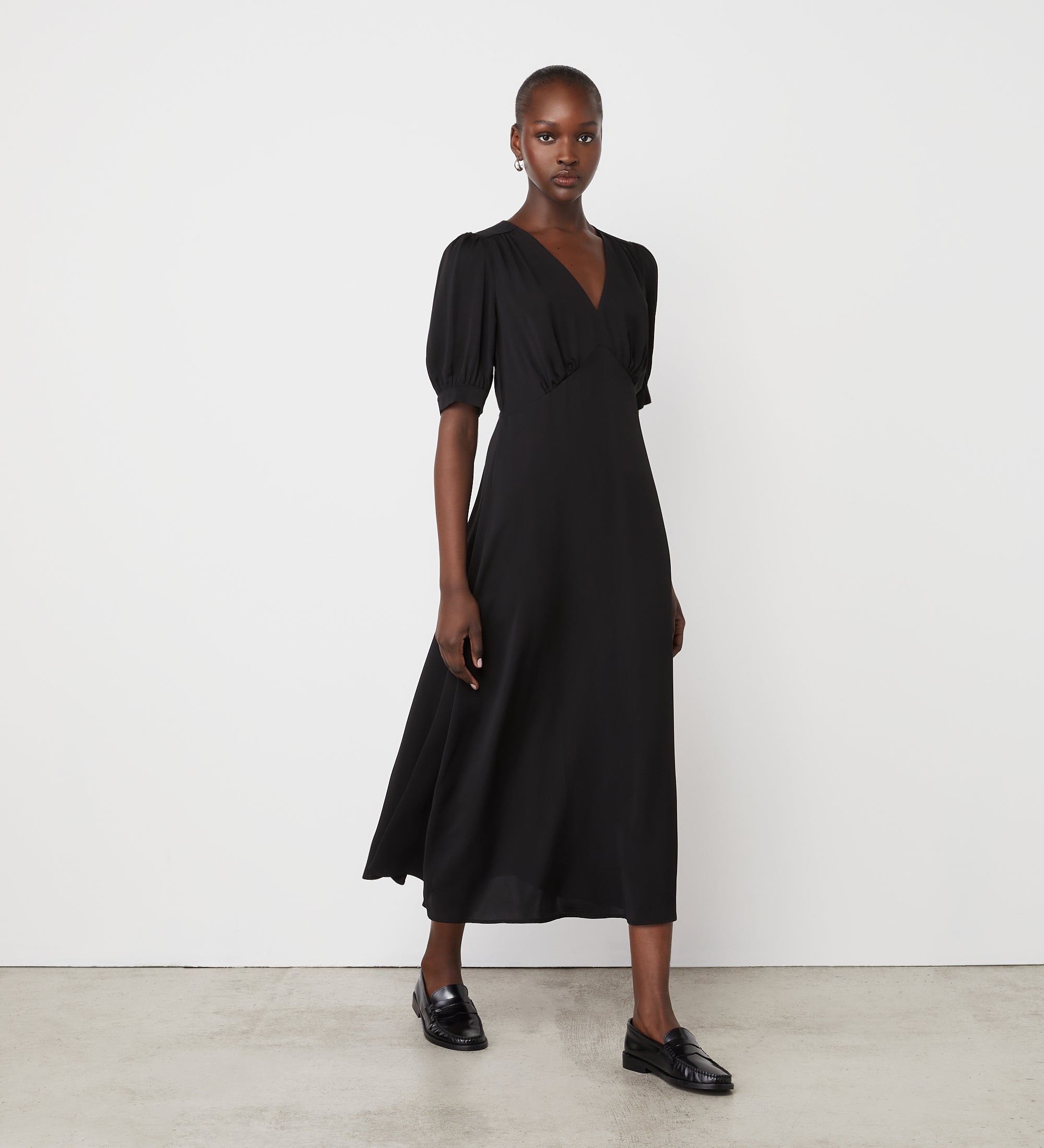 Tara Black Crepe Midi Dress Finery London