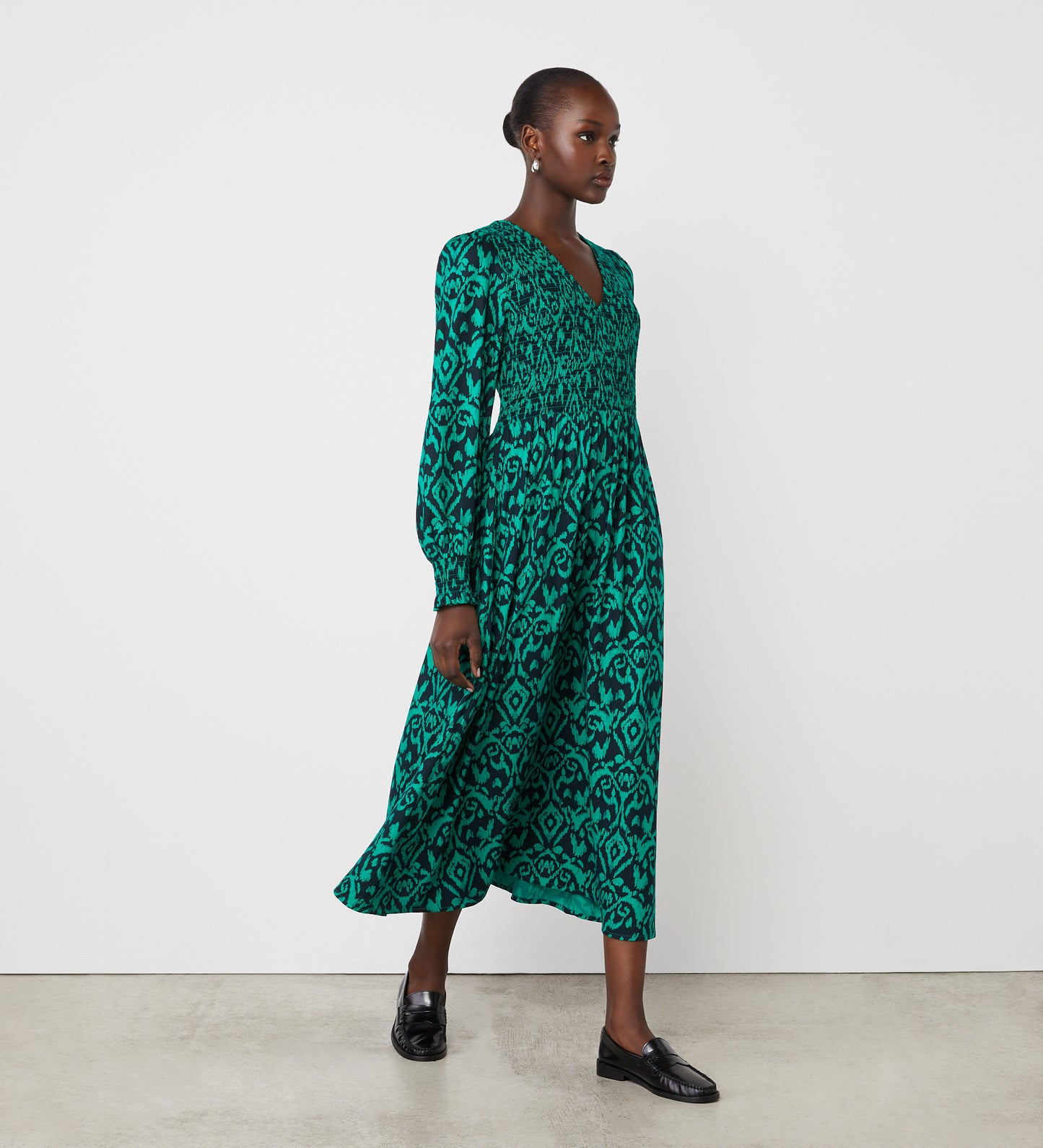 Tasmin Green Ikat Midi Dress