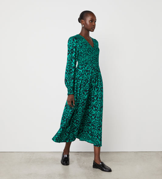 Tasmin Green Ikat Midi Dress