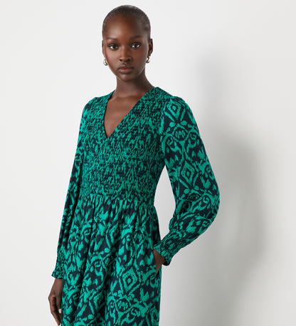 Tasmin Green Ikat Midi Dress